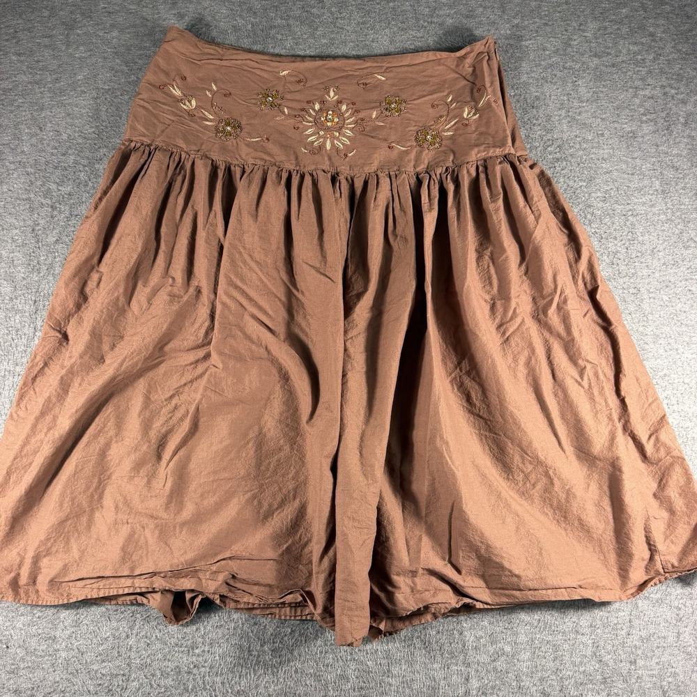 Westbound Midi Maxi Skirt Brown Embroidered Boho Festival Layered Size 20W Indie